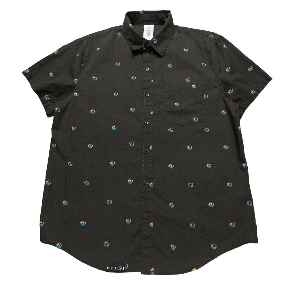 Disney Star Wars Pride Short Sleeve Button Up Shirt Mens Size Large Green LGBT+